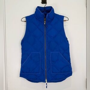 J. Crew Vibrant Blue Down Filled Quilted Zip Up Vest Snow Winter Cold Ski